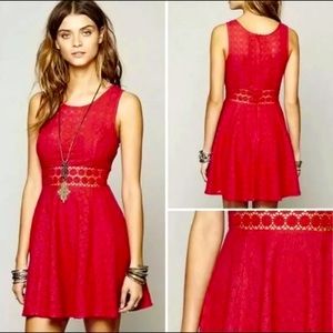 Free People Fitted with Daisies red cut out dress M/L 8 10 $128